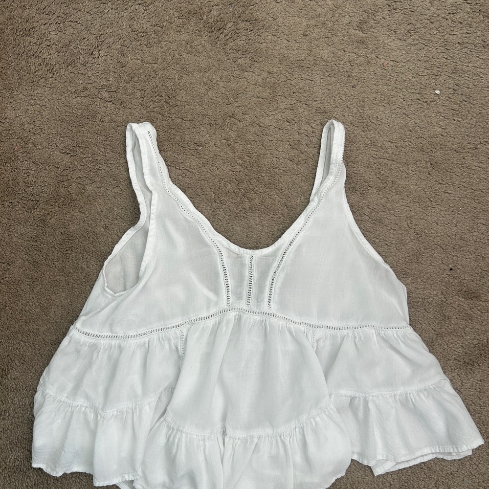 ! SOLD! Tree of Life White Ruffled Tank Top